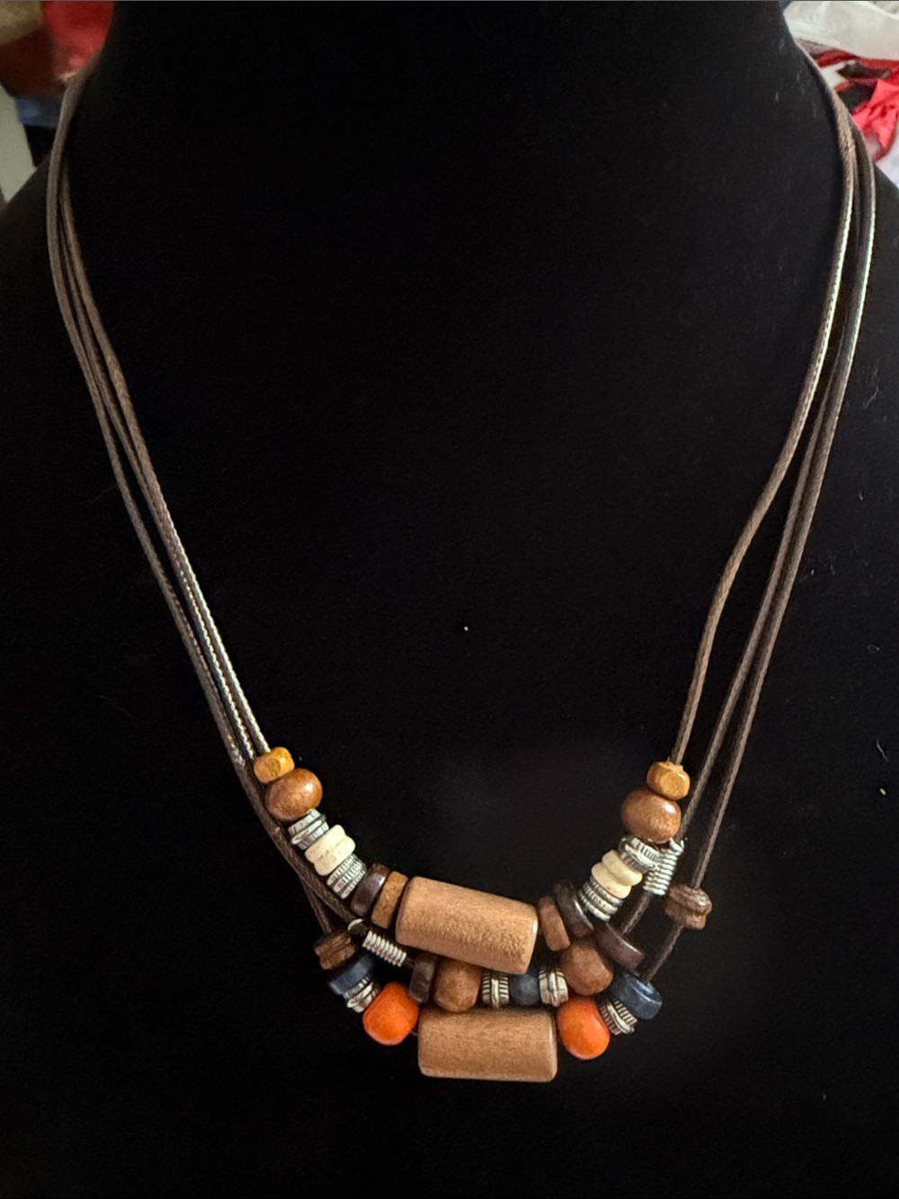 New Handcrafted 11” Men’s leather & variety of Multi-Strand Wooden Beads